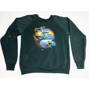 Vintage 3D 90s Trucker Sweatshirt XL Black Bald Eagle Nature Born Free 1998